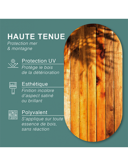 Vernis extérieur polyuréthanne Mer et Montagne Plastor 2,5L : pour la  protection des bois soumis à des expositions difficiles. Excellente  résistance